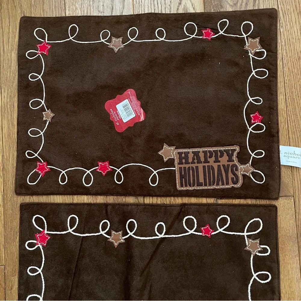 Lot 2 St Nicholas Rustic Brown Happy Holiday Western Lasso Stars Placemats NEW